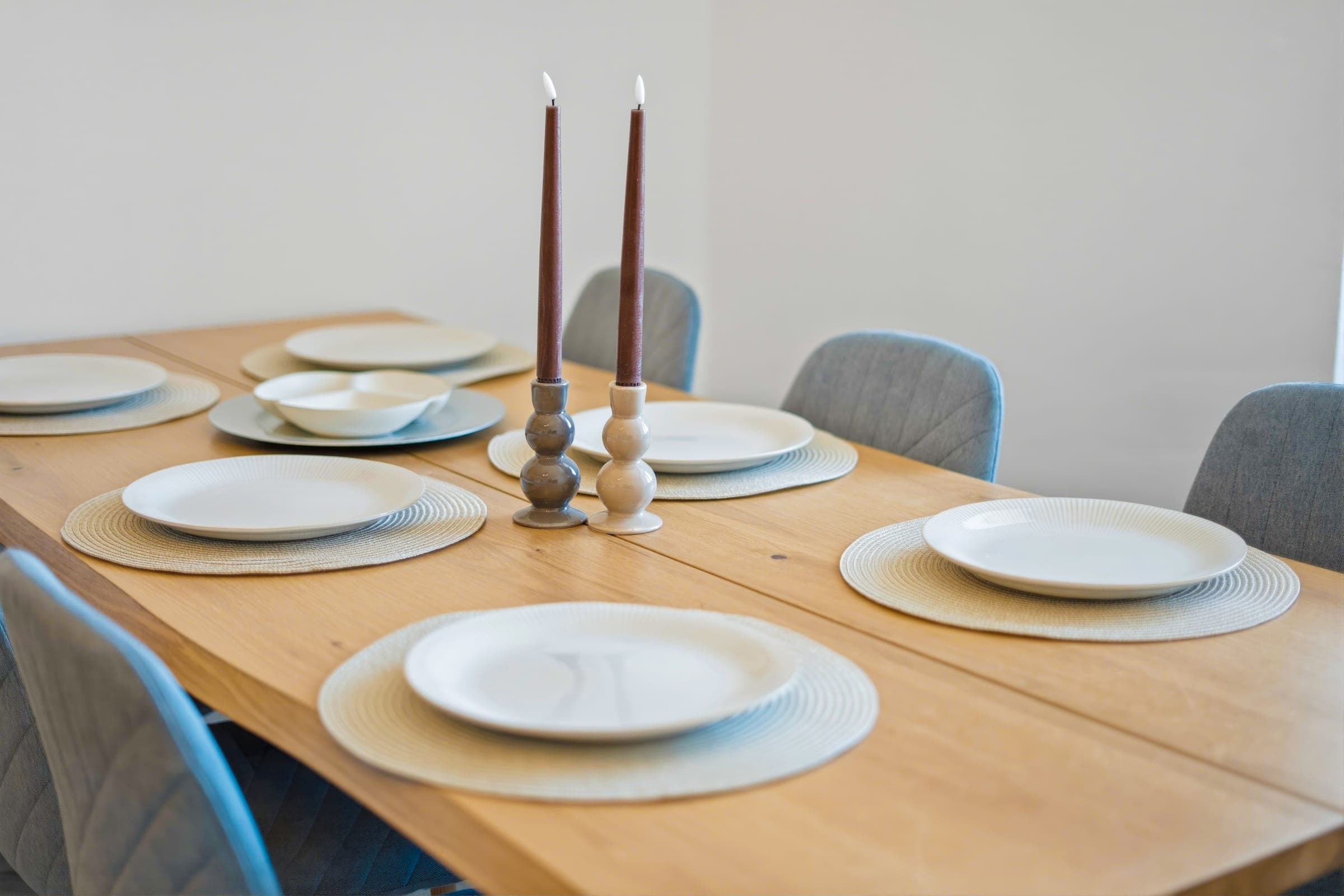 Set dining table with candlesticks