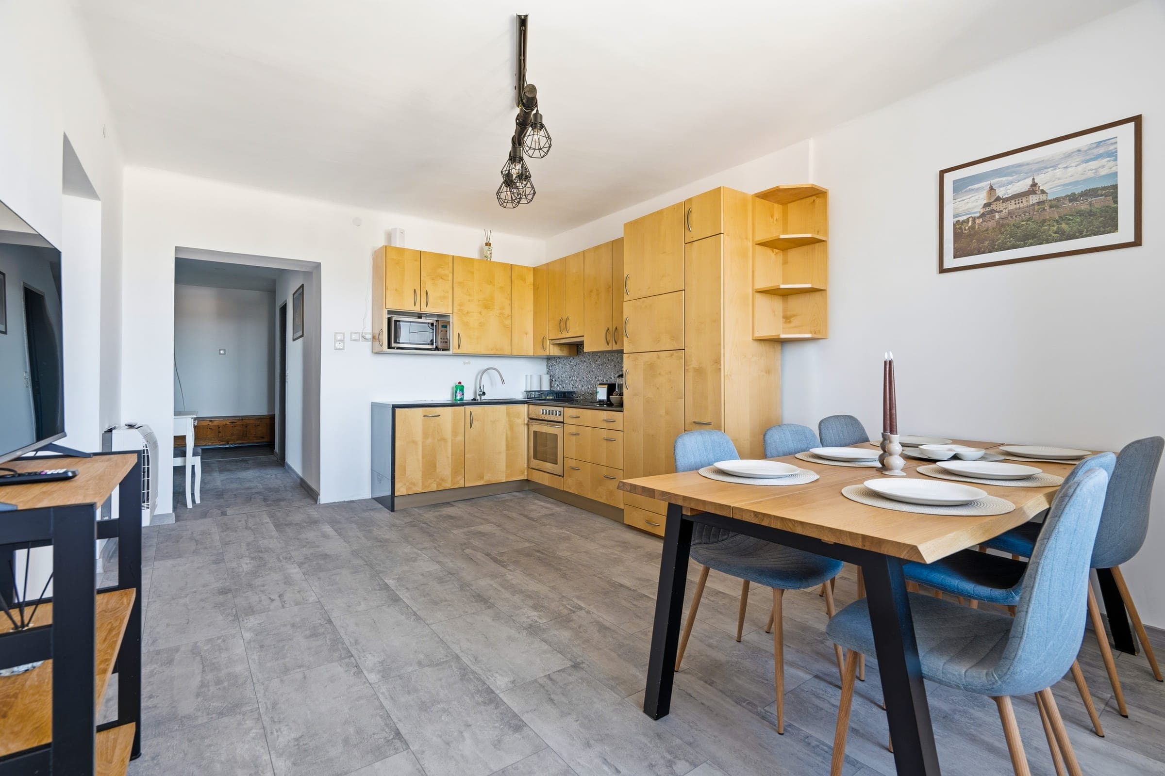 Dining area with wooden table